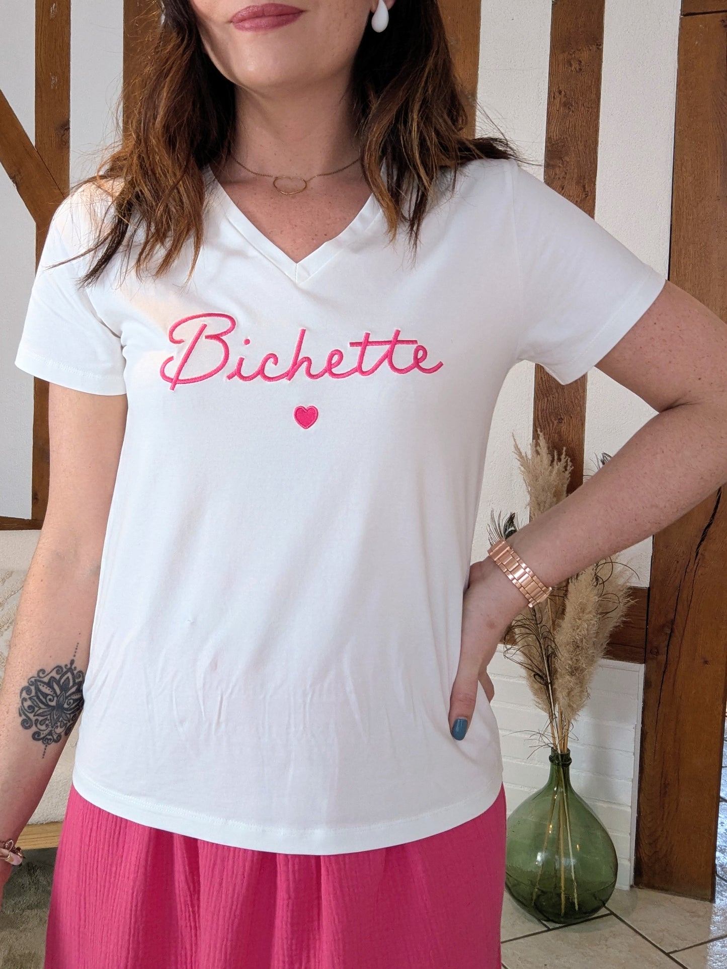 T-shirt BICHETTE (blanc/fushia)