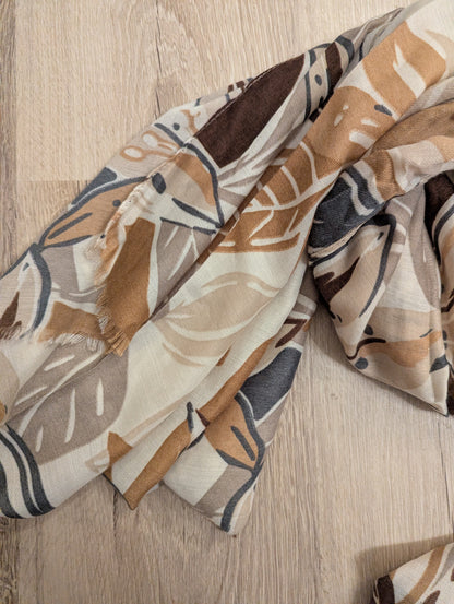 Foulard fleurs de lys beige marron gris femme
