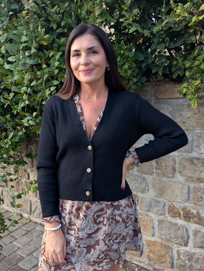 Gilet noir femme avec 3 boutons devant col en V