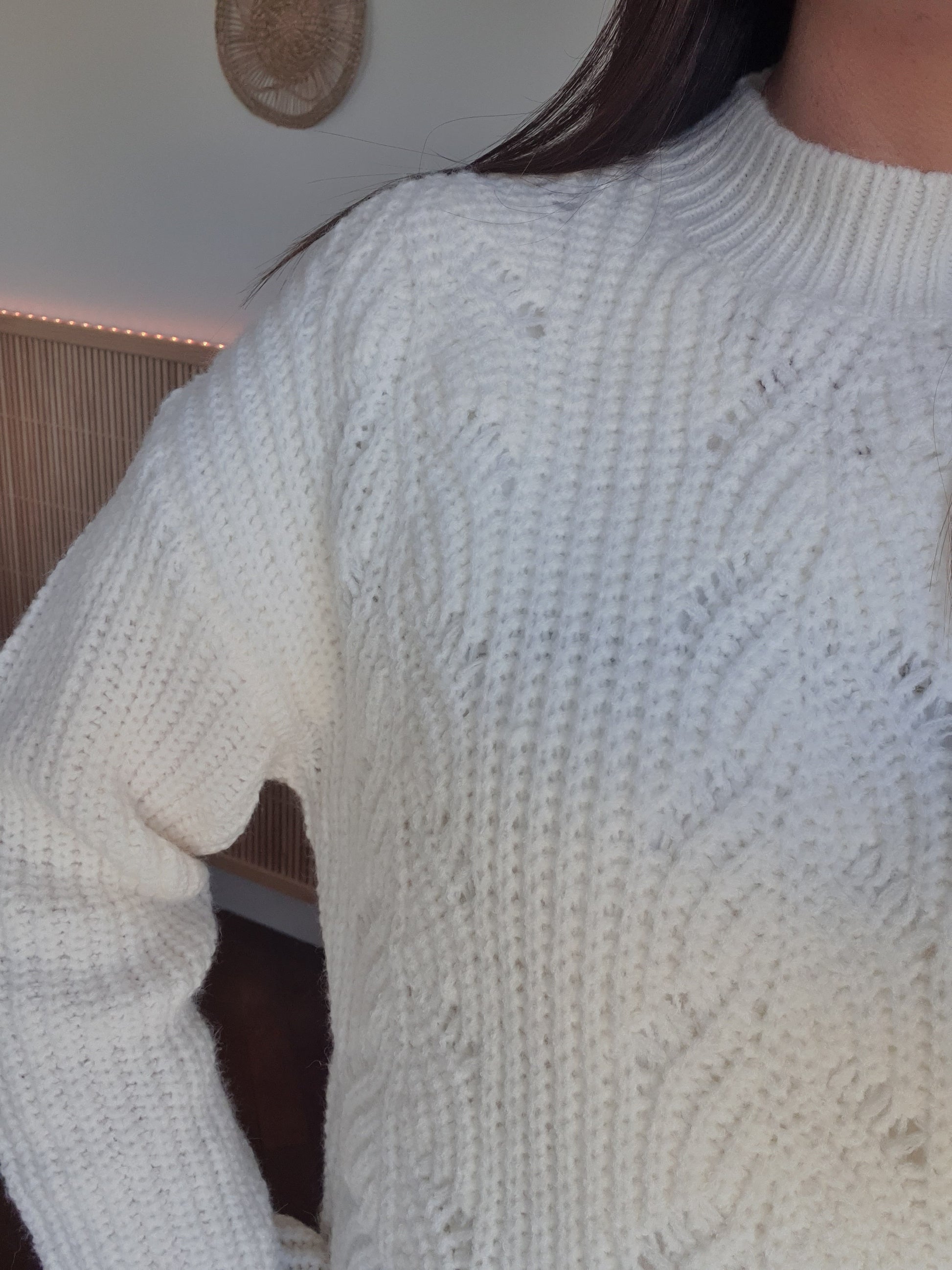 Pull ajouré blanc grosses mailles tendance pour femme