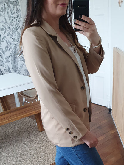 Veste blazer femme beige camel fluide avec boutons