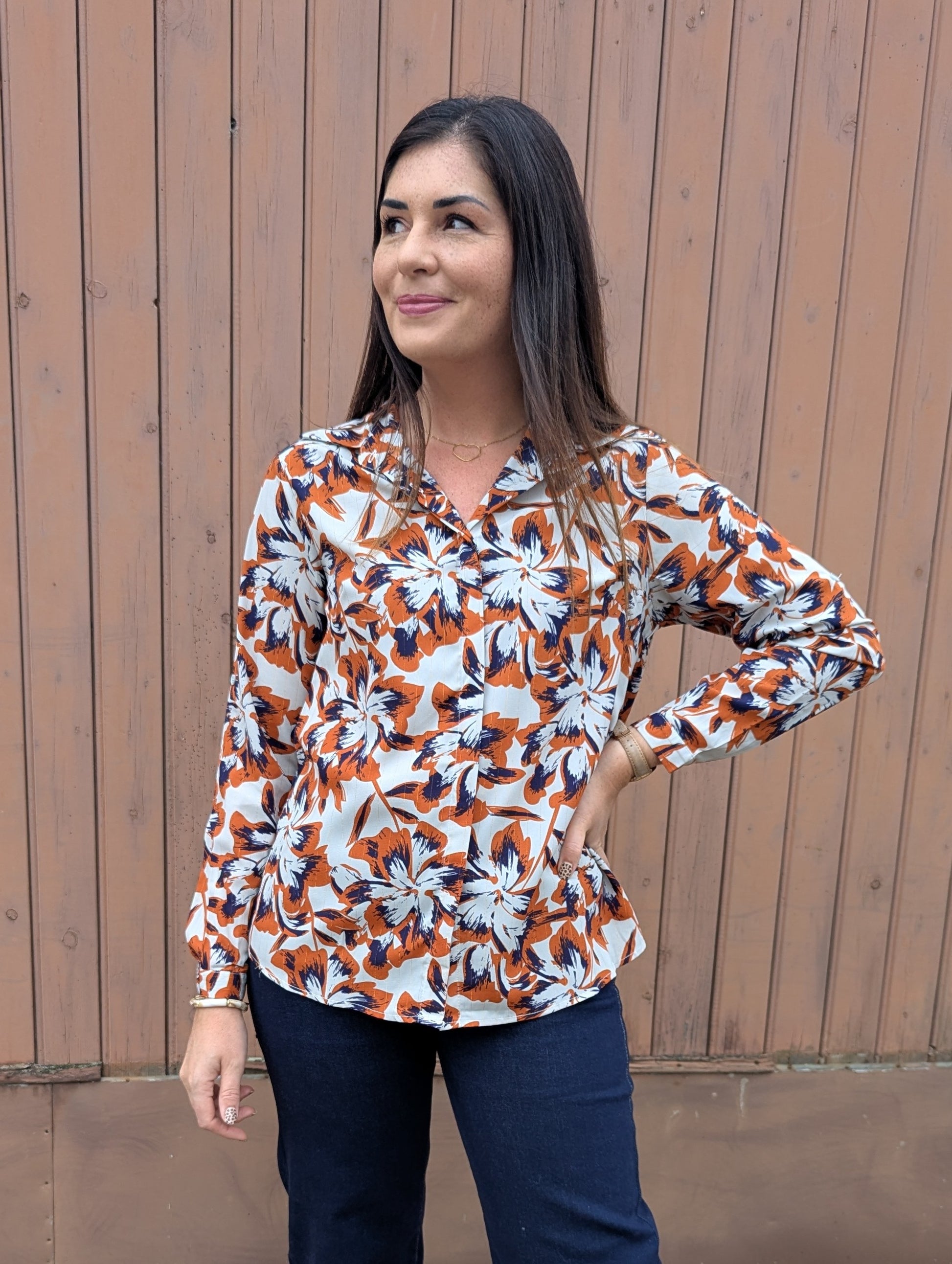 Chemise fluide fleuri couleurs automne femme