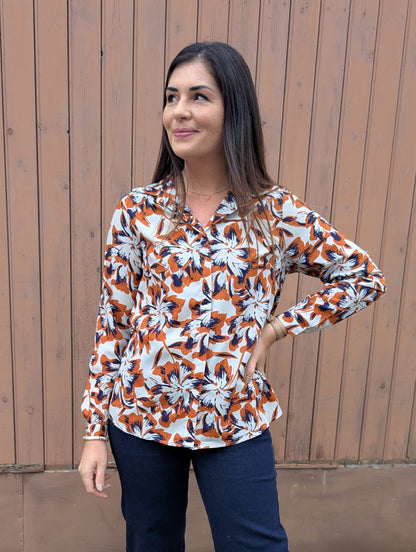 Chemise fluide fleuri couleurs automne femme