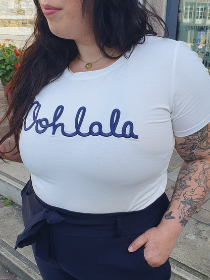 T-shirt Oohlala blanc et bleu marine femme grande taille