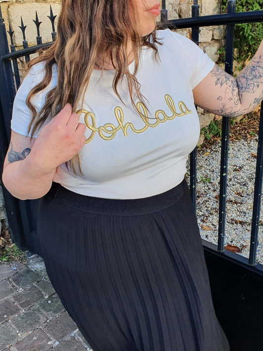T-shirt OOHLALA blanc et doré femme grande taille col rond