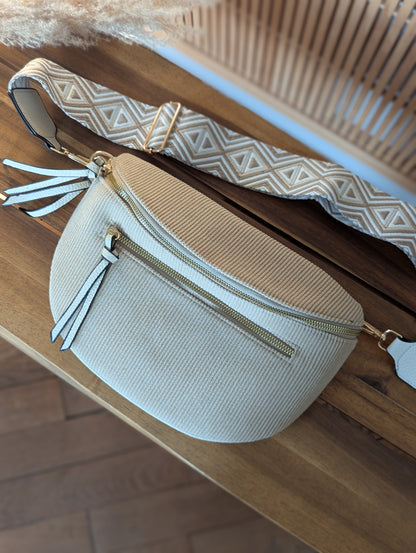 Banane sac beige bandoulière réglable pour femme