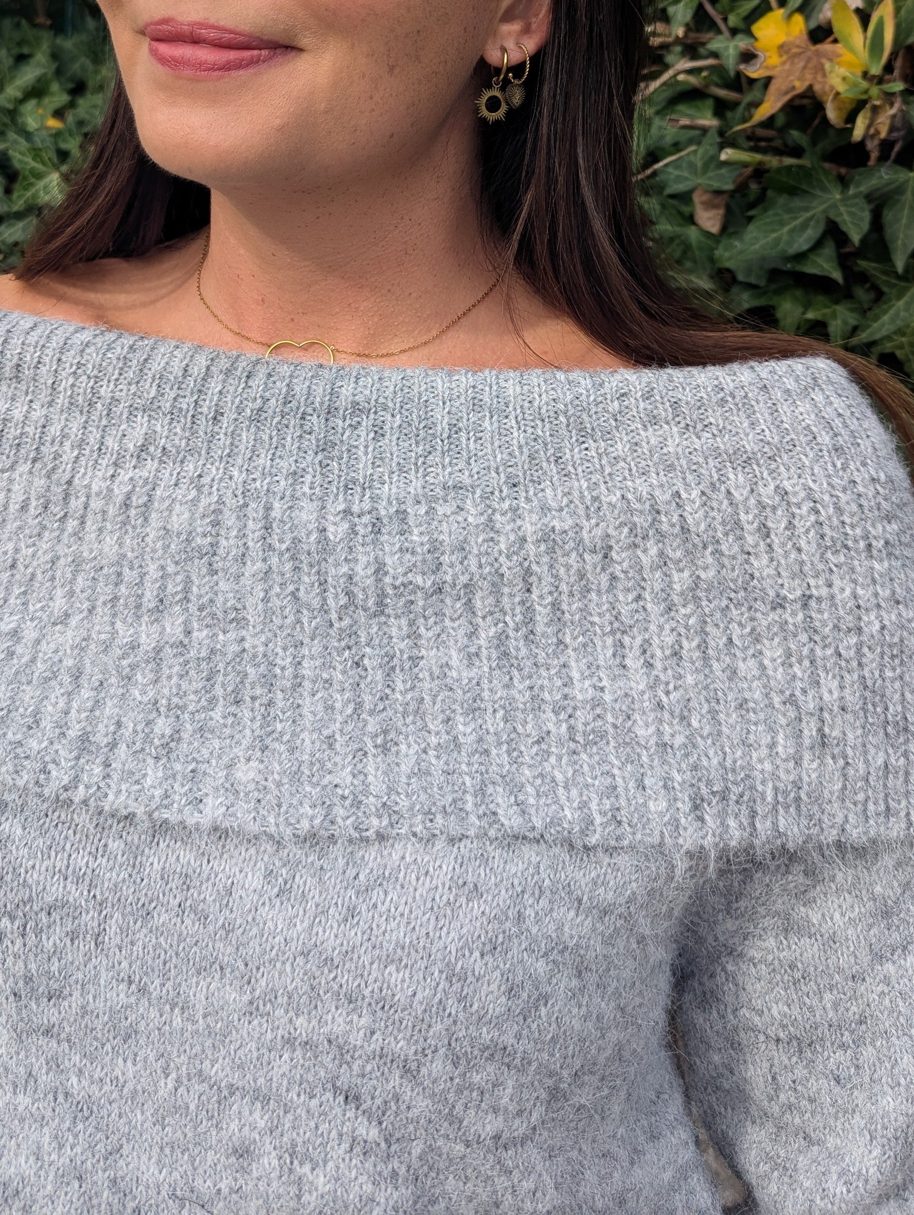 Pull oversize à col revers sur les épaules gris femme