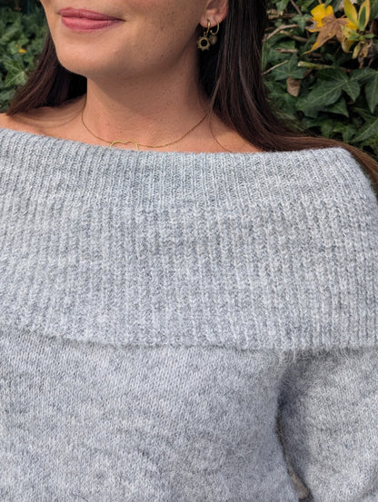 Pull oversize à col revers sur les épaules gris femme