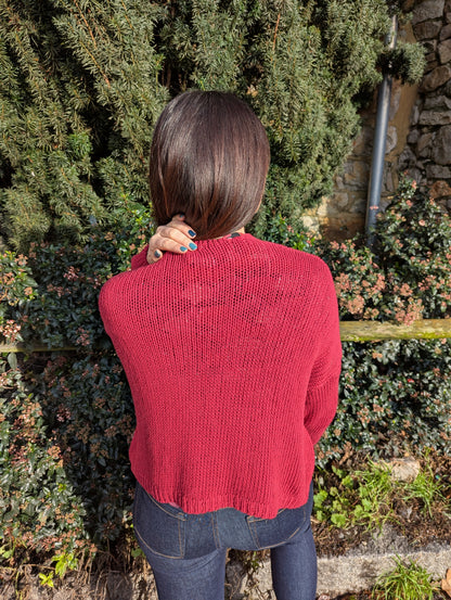 Gilet bordeaux oversize grosses mailles femme
