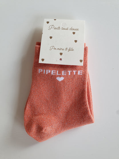 Paire de chaussettes femme paillettes texte pipelette
