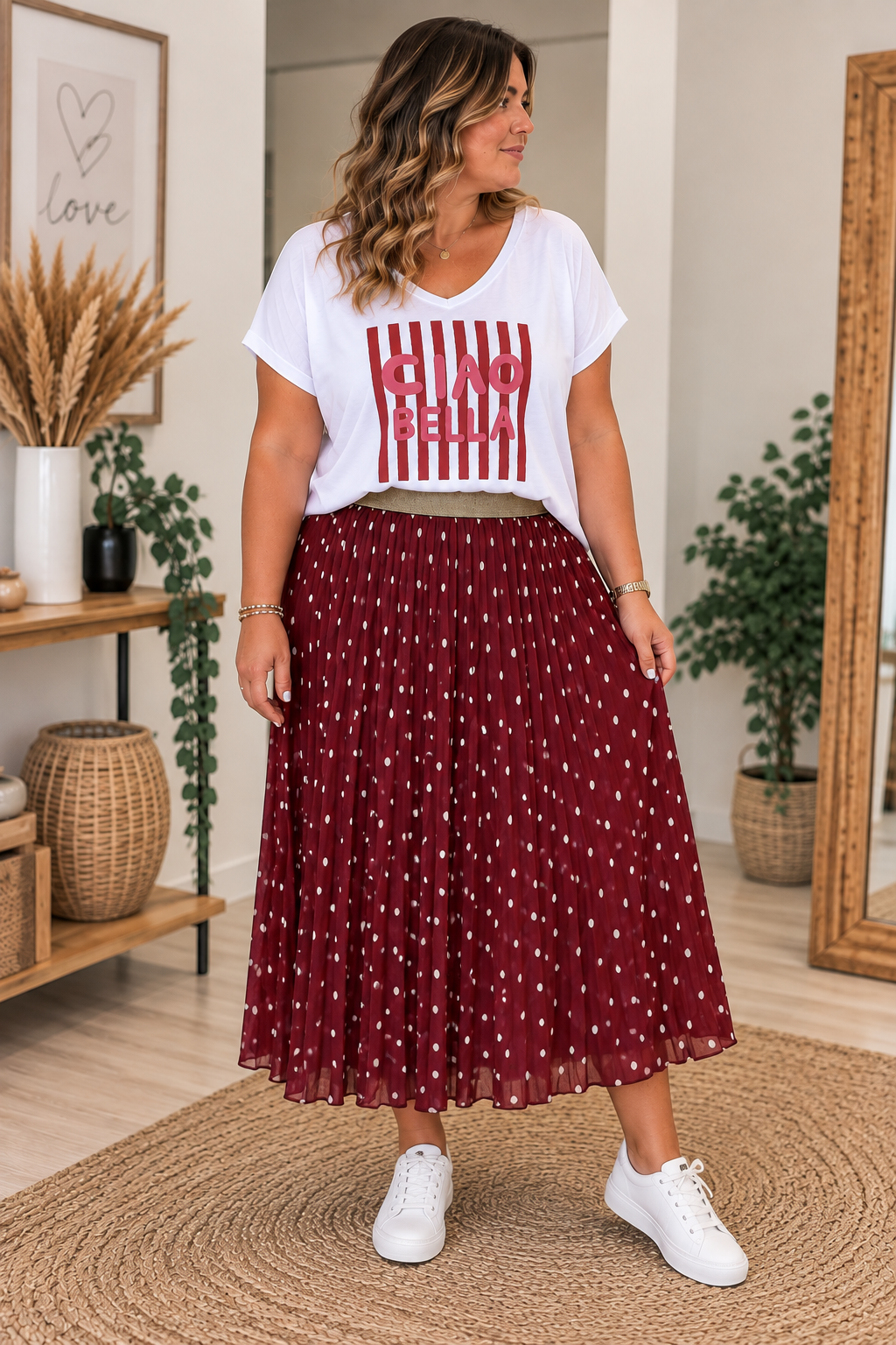 Jupe VIENNE Curvy (pois/bordeaux)