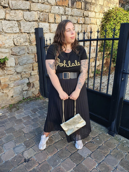 T-shirt OOHLALA noir et doré grande taille femme col rond