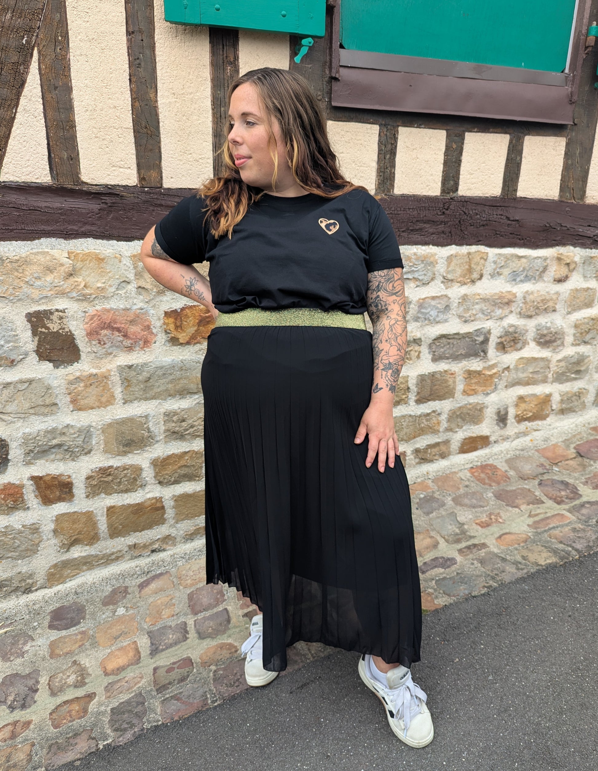 T-shirt noir avec coeur léopard femme grande taille