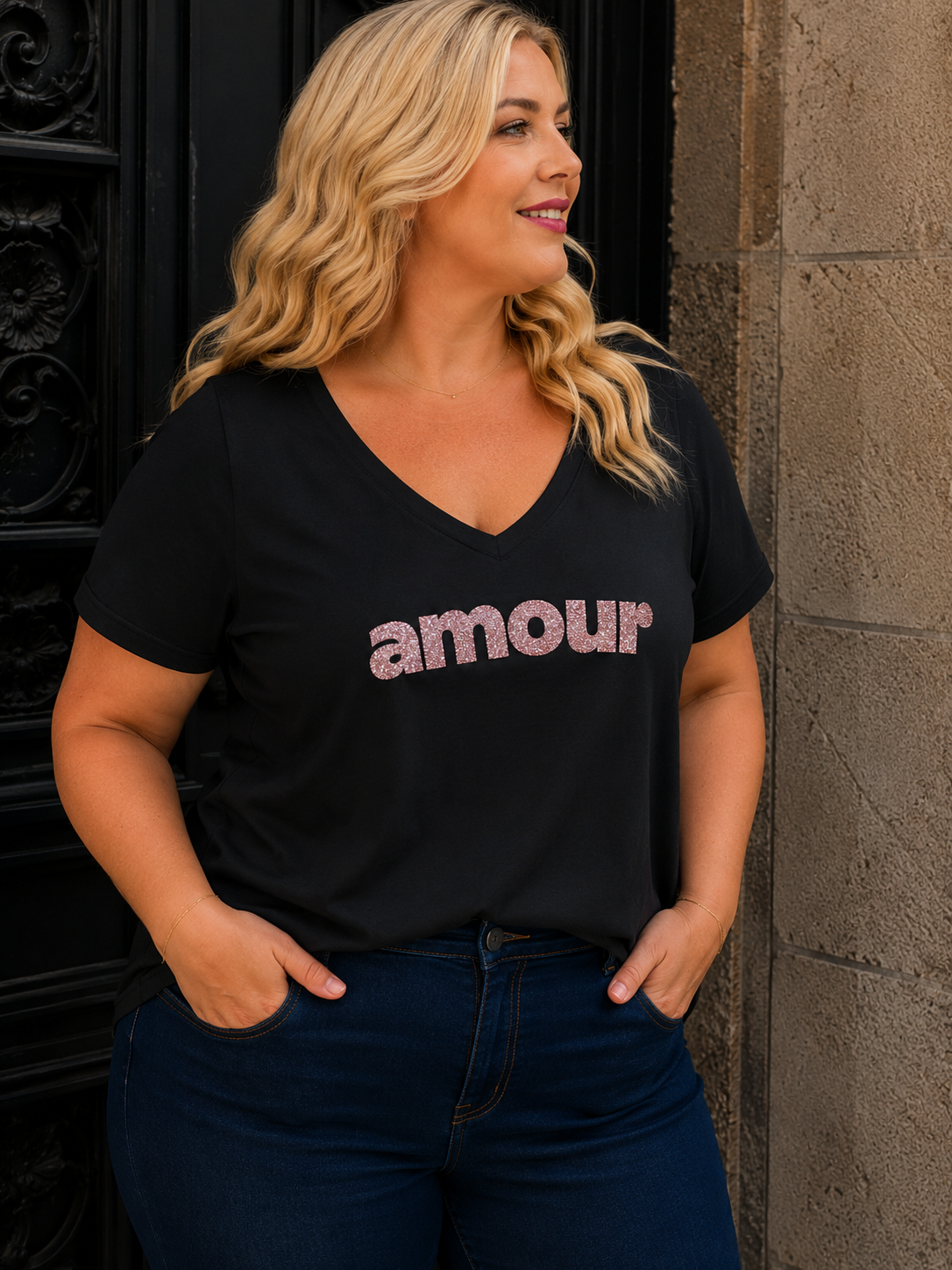T-shirt AMOUR Curvy (noir)