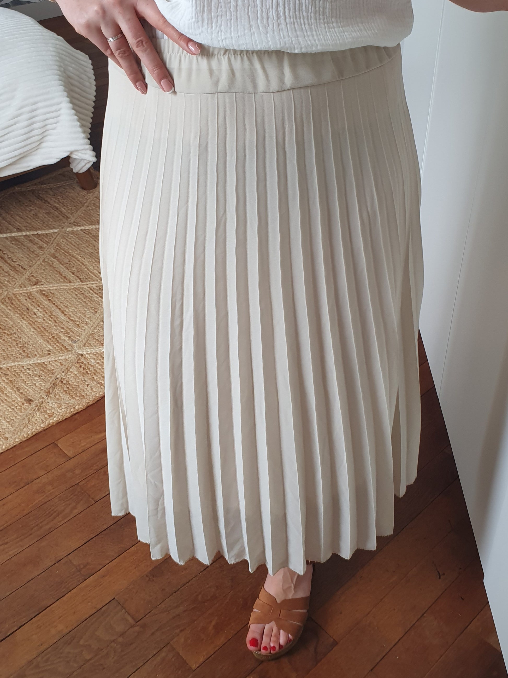 Jupe longue plissée femme beige écru taille unique élastique