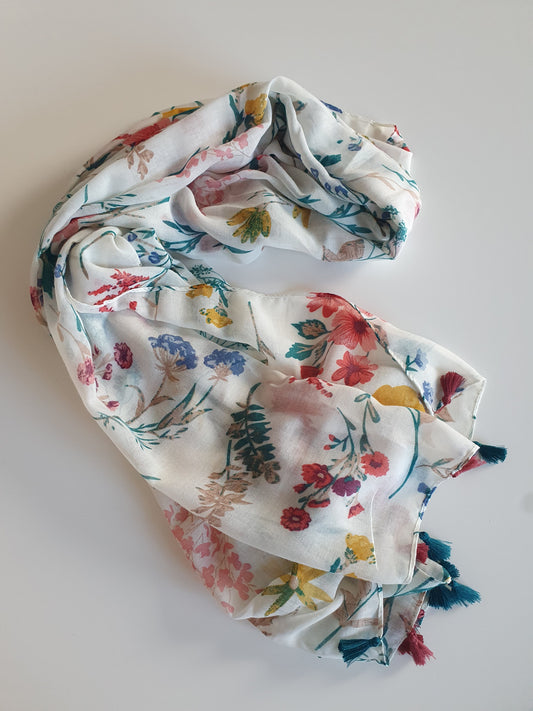 Foulard multicolore avec pompons femme printemps