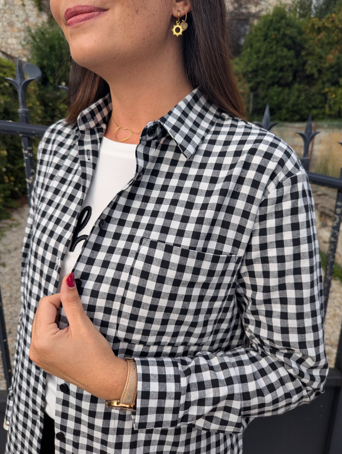 Chemise noir et blanc à petits carreaux femme