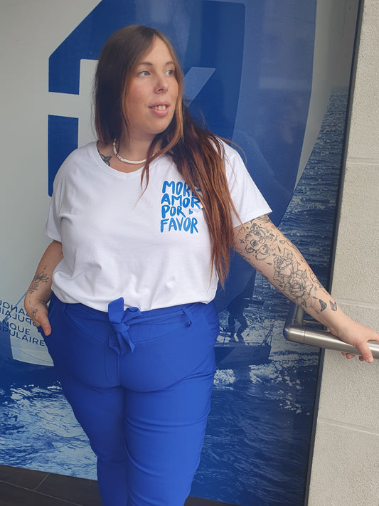 T-shirt more amor por favor blanc et bleu grande taille