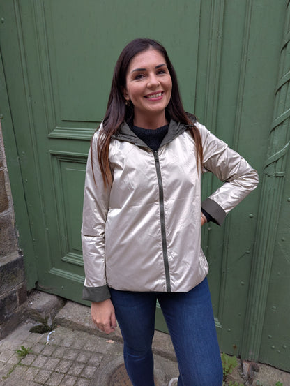 Parka réversible Laura Jo court kaki et or imperméable