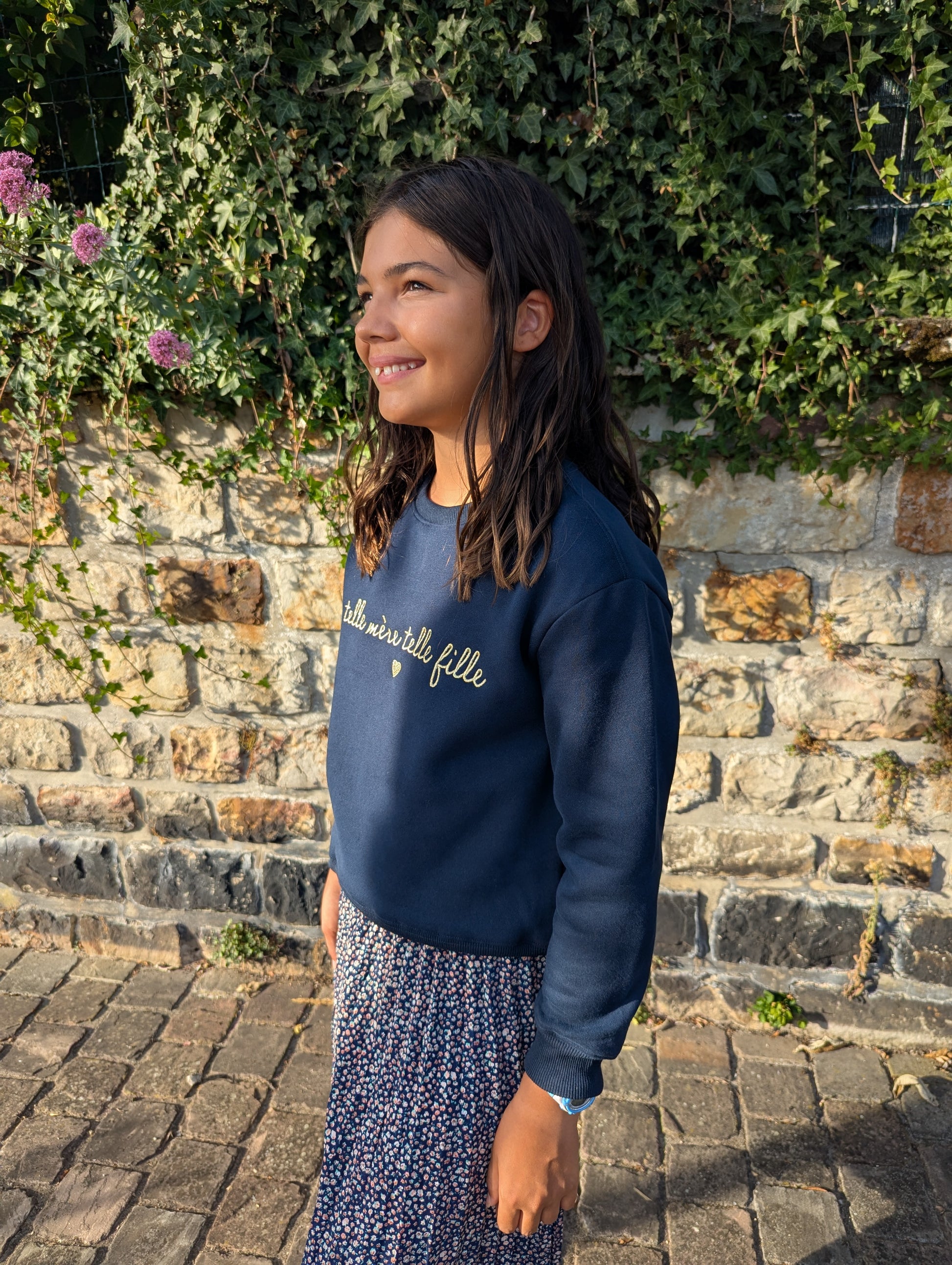 Sweat telle mère telle fille bleu marine et doré