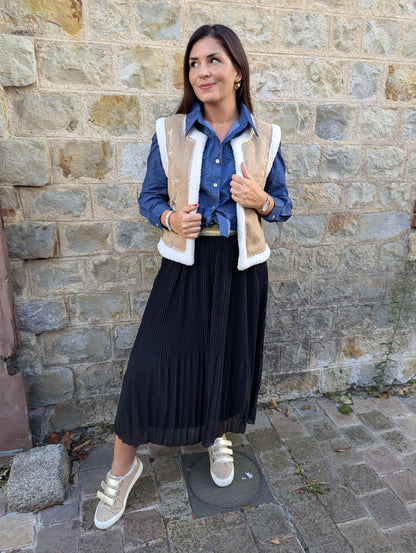 Chemise jean femme avec broderies fleurs devant