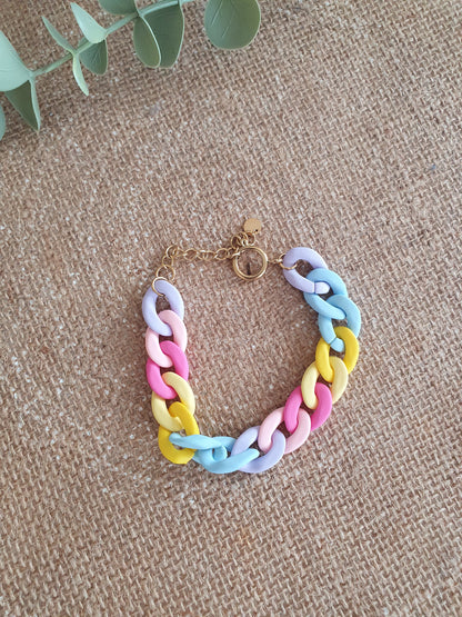 Bracelet mailles en résine multicolore couleur pastel femme
