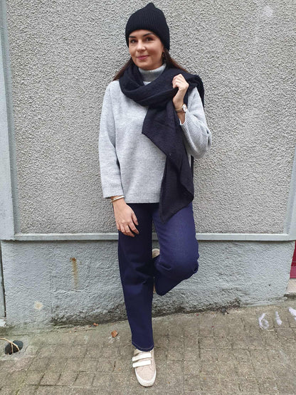 Echarpe épaisse noir uni pour femme en laine