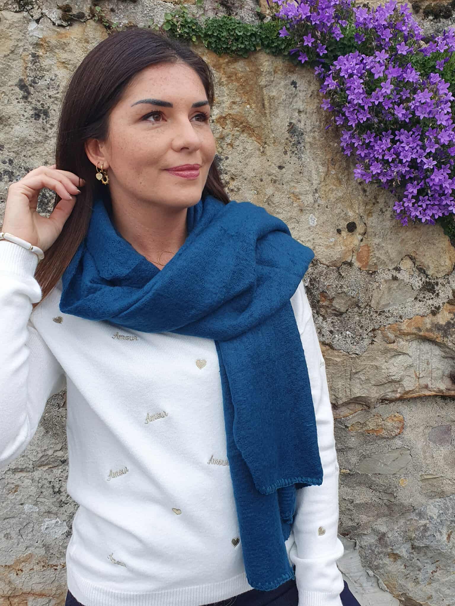 Echarpe unie bleu canard femme en laine