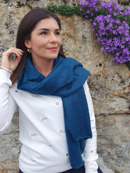 Echarpe unie bleu canard femme en laine