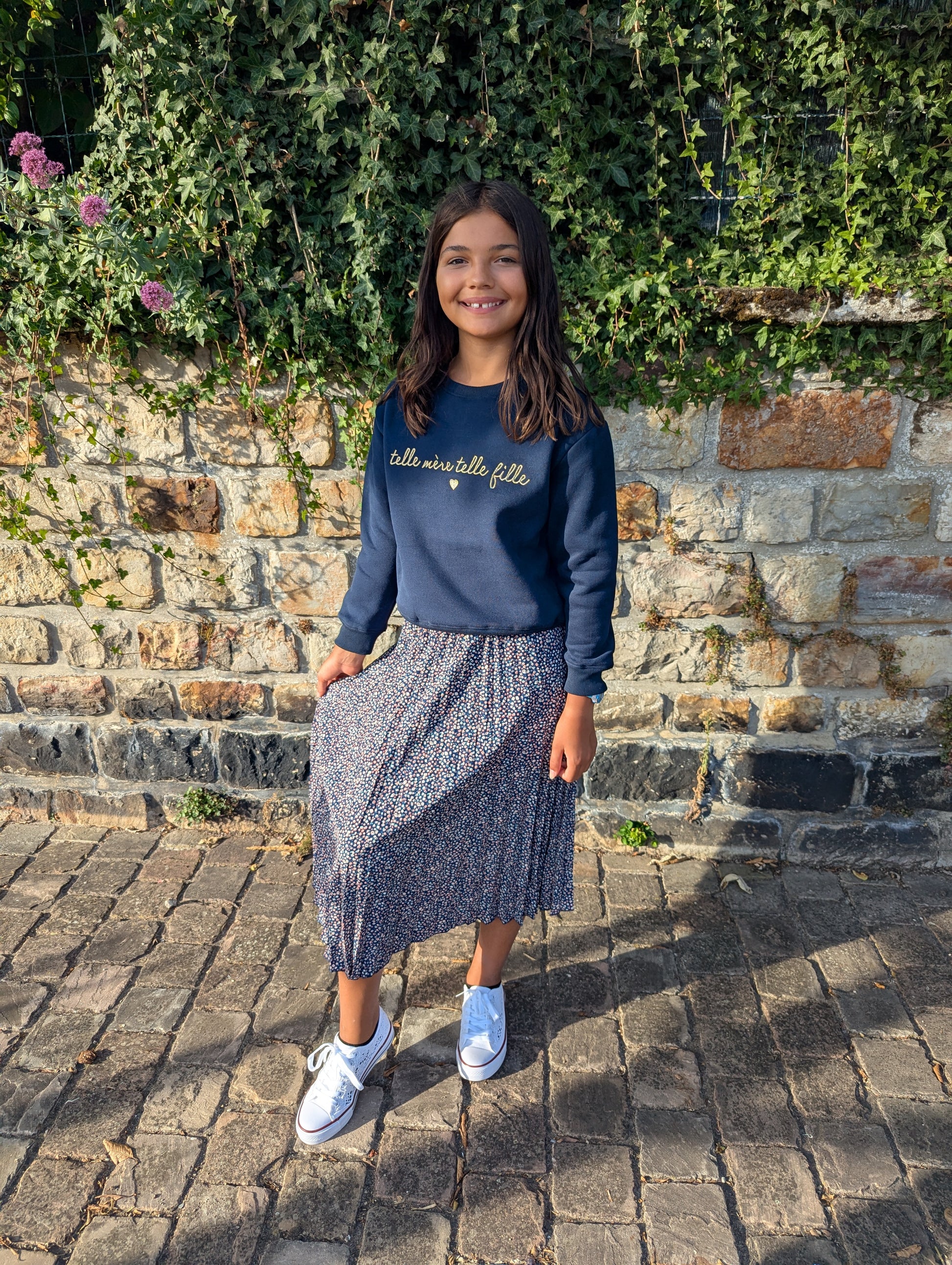 Sweat telle mère telle fille bleu marine et doré