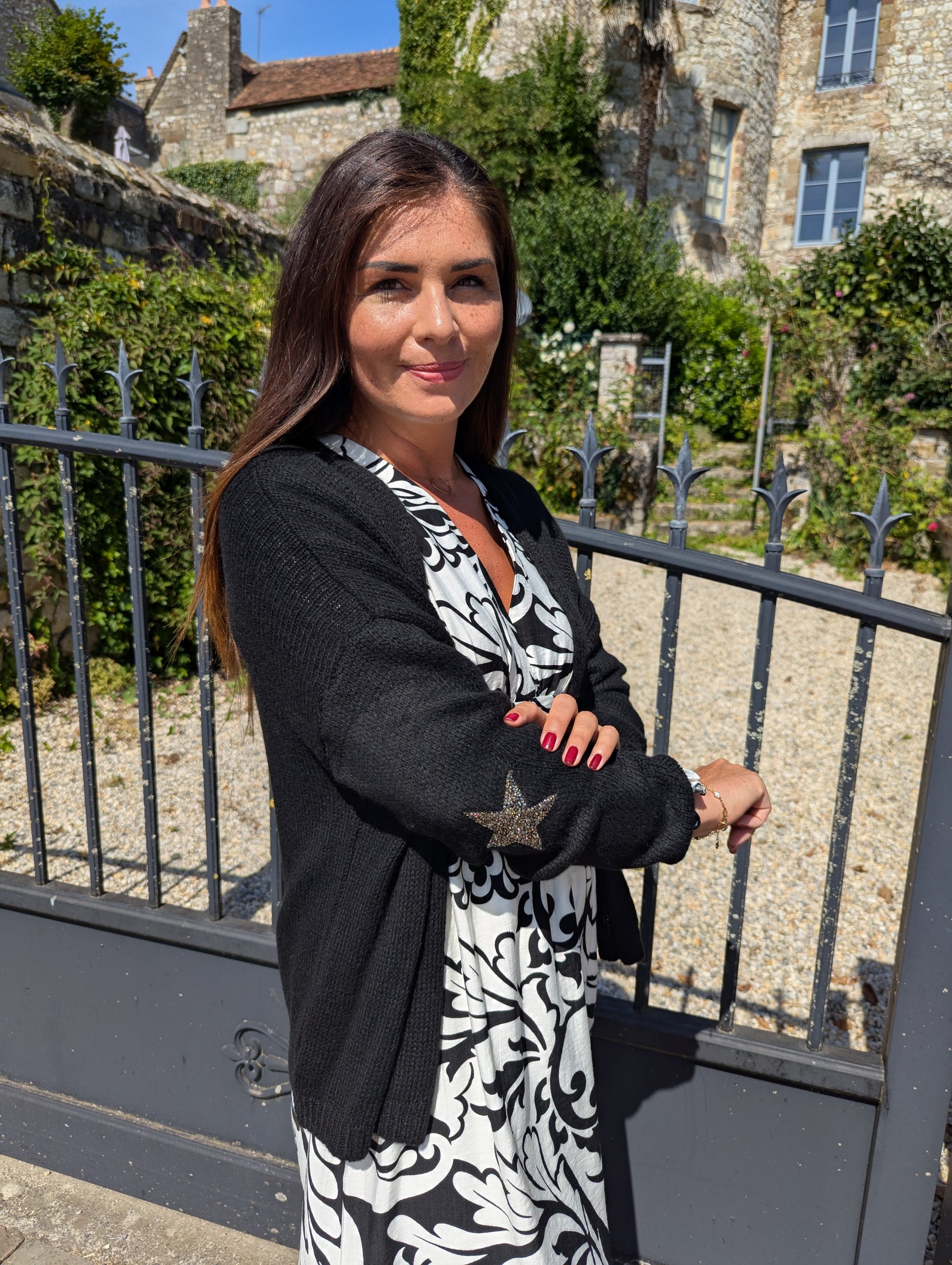 Gilet noir avec étoiles aux coudes femme