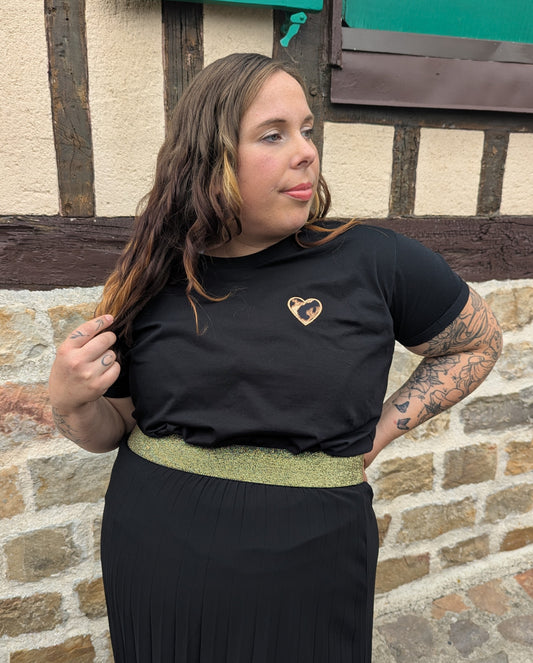 T-shirt noir avec coeur léopard femme grande taille