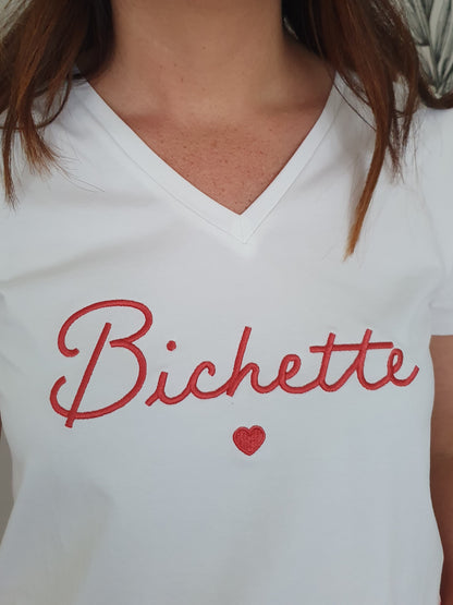 T-shirt bichette blanc et rose pour femme collection mère/fille