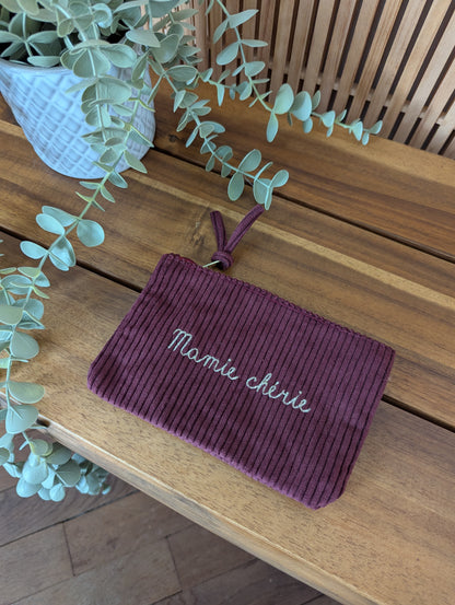Pochette en velours côtelé Mamie chérie idée cadeau