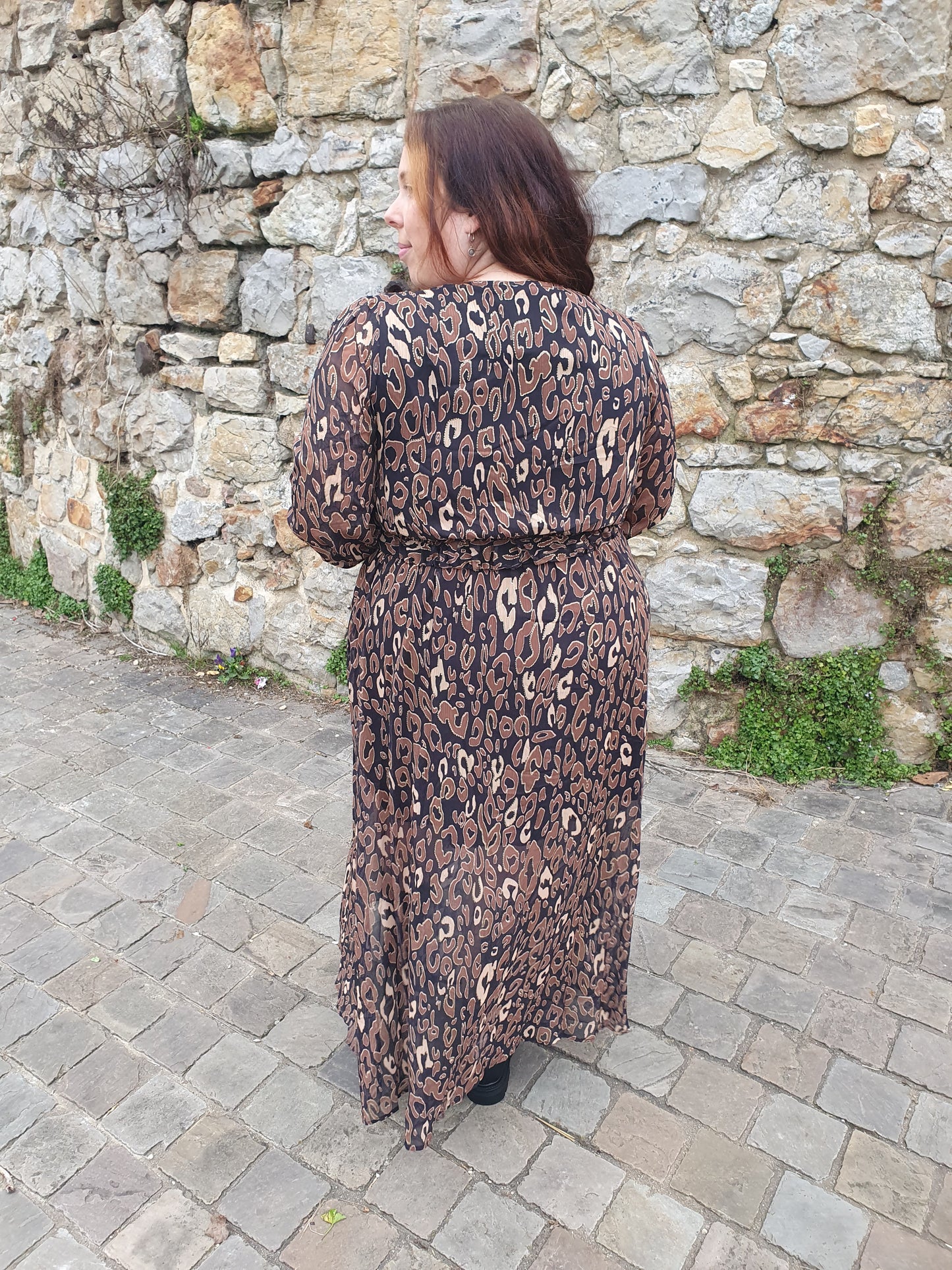 Robe manches longues marron motif serpent collection curvy