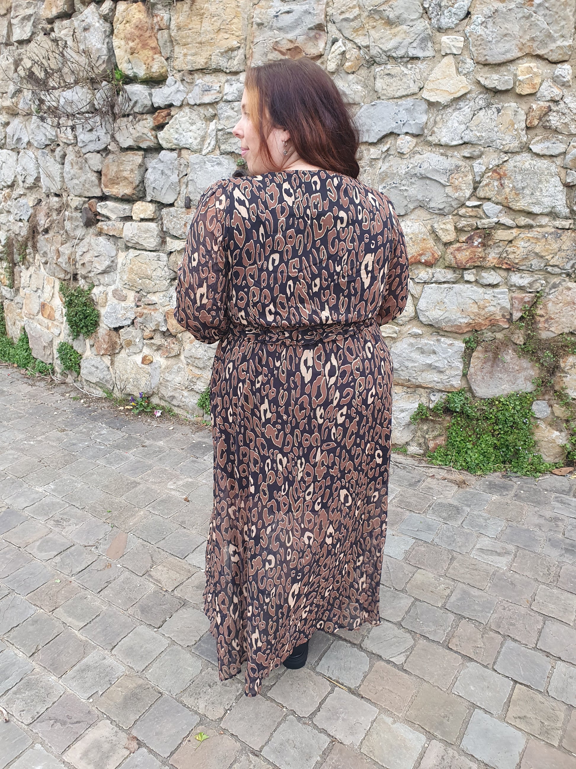 Robe manches longues marron motif serpent collection curvy