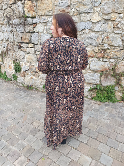 Robe manches longues marron motif serpent collection curvy