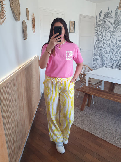 T-shirt oversize more amor por favor rose et blanc au dos