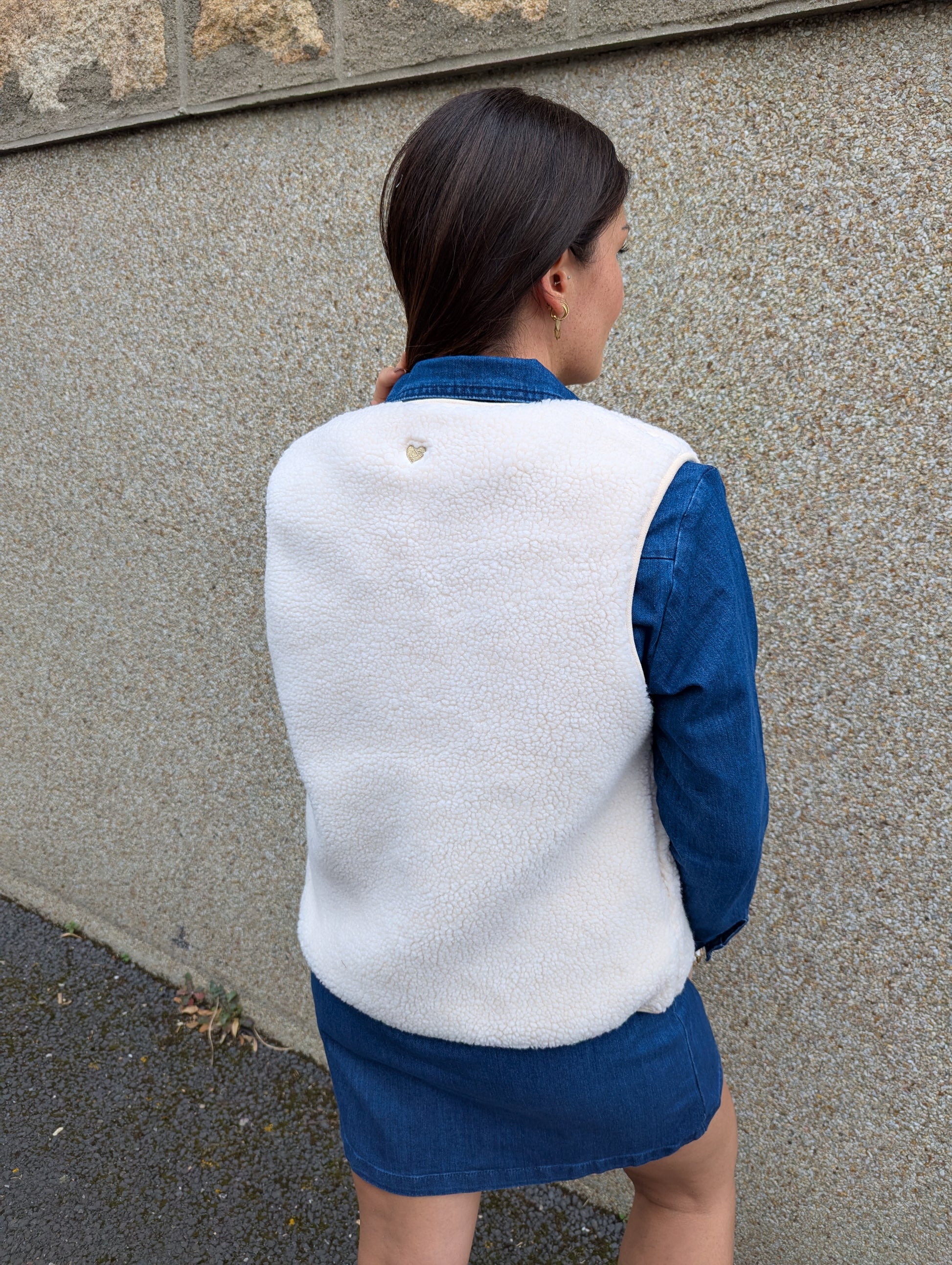 Gilet sans manches moumoute écru mouton femme