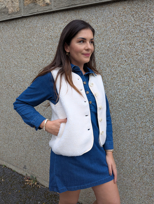 Gilet sans manches moumoute écru mouton femme
