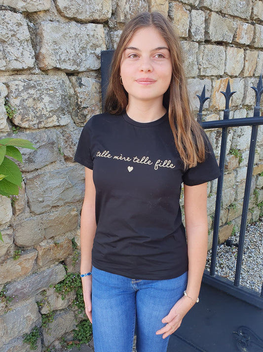 T-shirt telle mere telle fille noir et doré famille