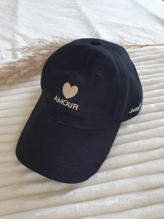 Casquette femme noir et doré coeur paillettes amour