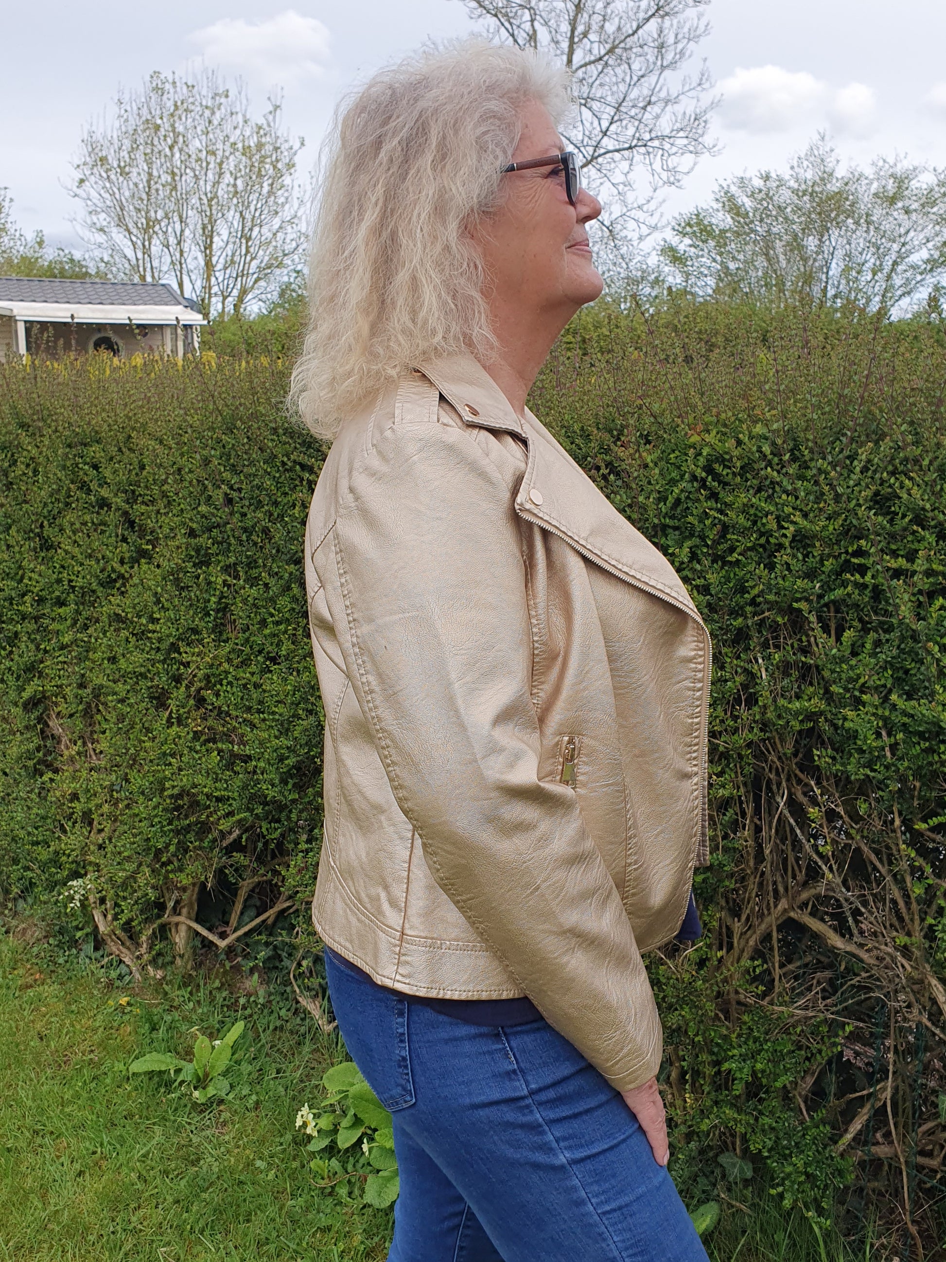 Perfecto doré en simili cuir femme gold grande taille