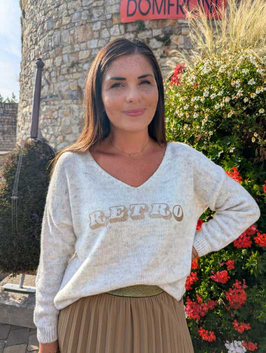 Pull oversize beige chiné et doré rétro