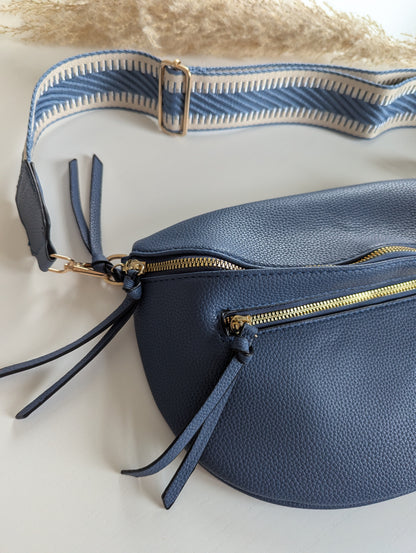 Banane sac bleu marine bandoulière réglable pour femme