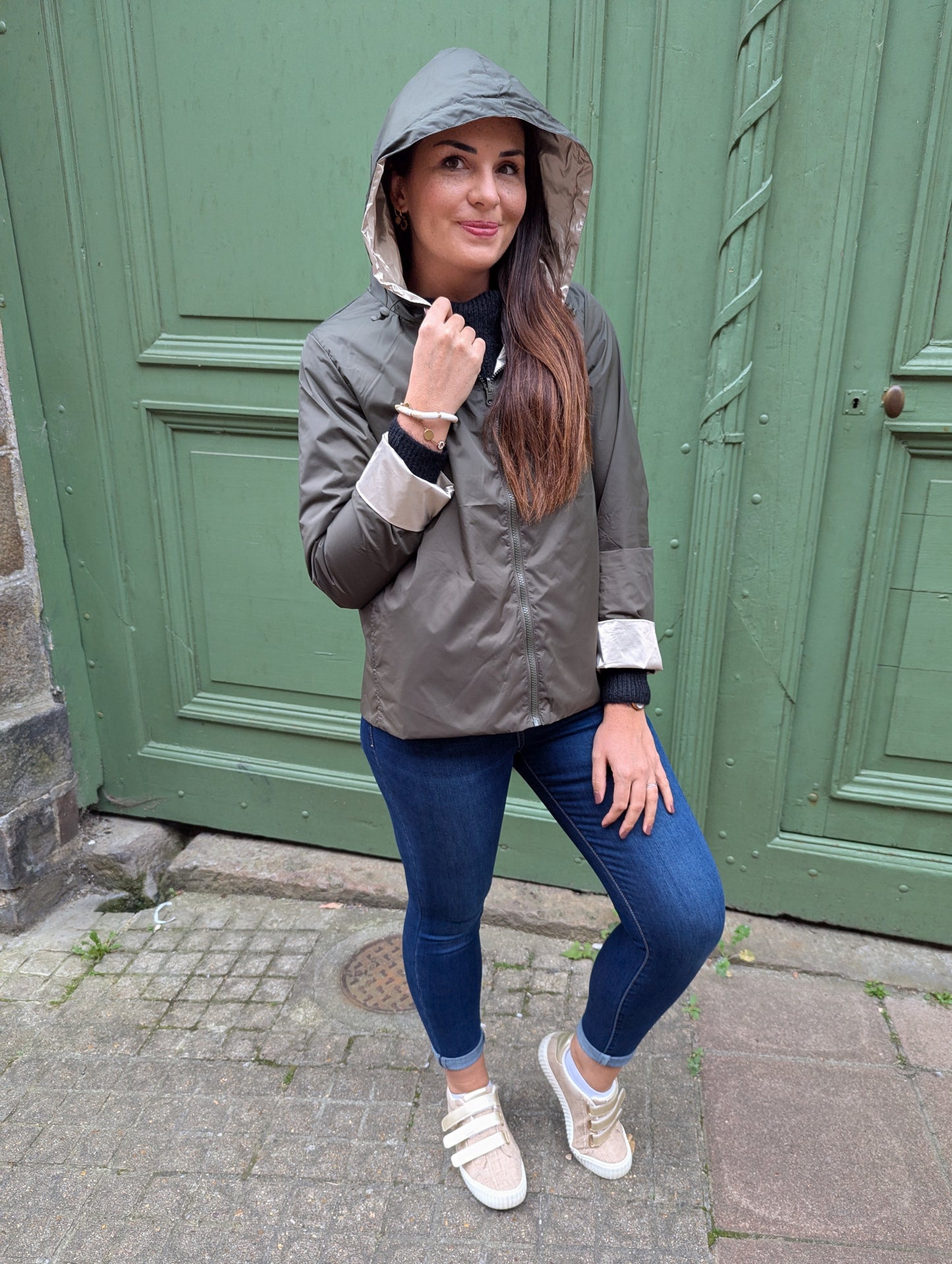 Parka réversible Laura Jo court kaki et or imperméable