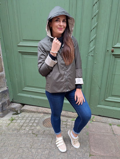 Parka réversible Laura Jo court kaki et or imperméable