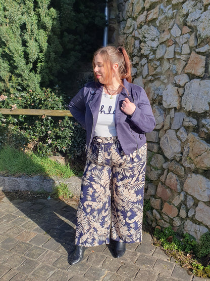 Pantalon fluide femme grande taille motif tropical marine