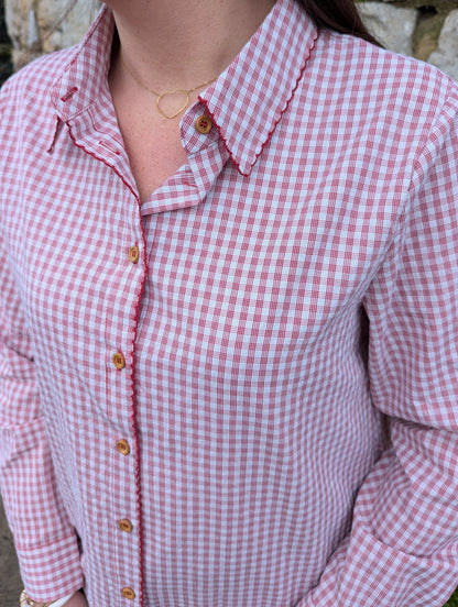 Chemise vichy rouge et blanc à petits carreaux femme