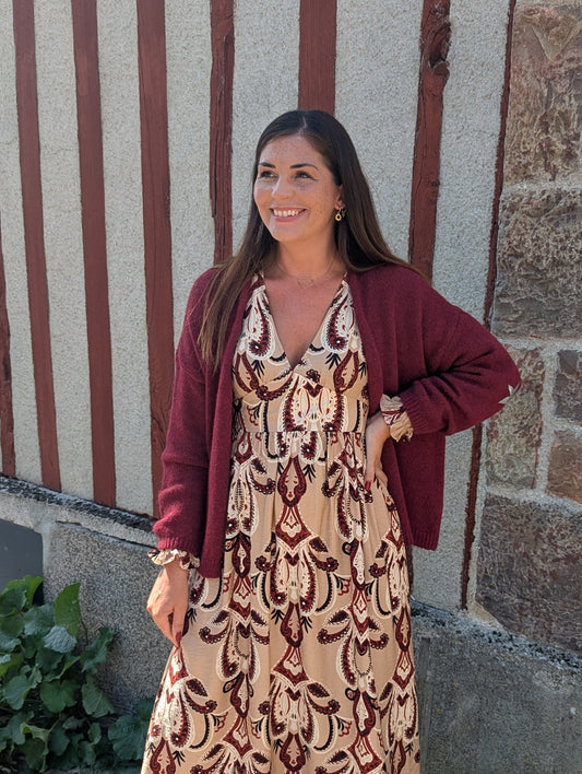 Gilet bordeaux avec étoiles aux coudes femme